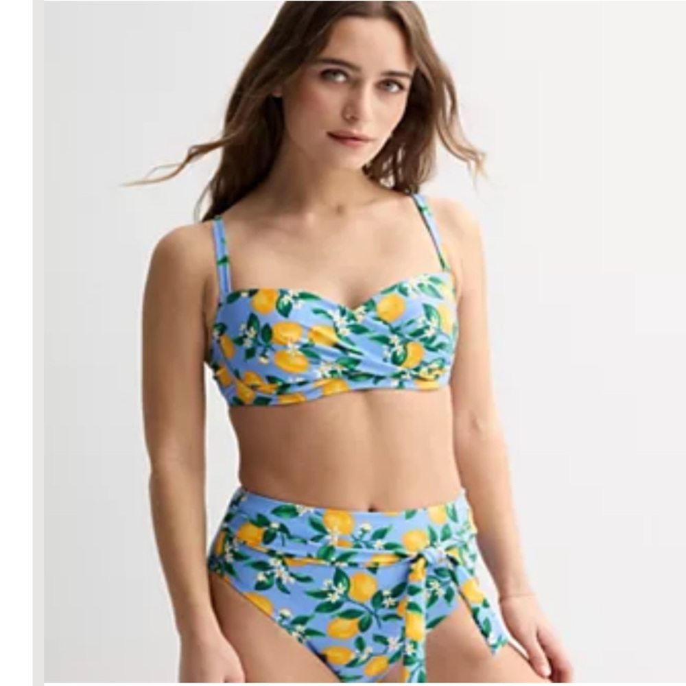 DRAPER JAMES Lemon Blossom Twist Underwire Top and High Waist Bottom NWT